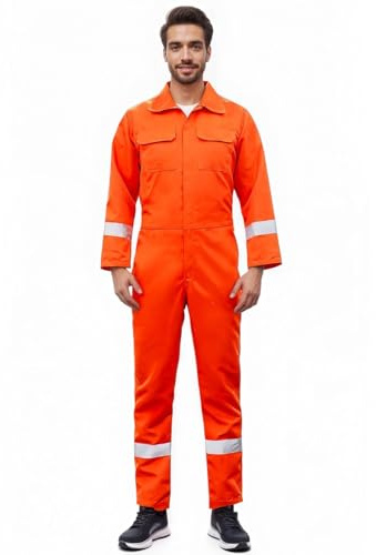 Maizoon Herren Hi Vis Overall, reflektierend, Polyester, antistatisch, verschleißfest, Sicherheit, leicht, Overall, Stehkragen, Overall für Fabrik, Orange, XXXL