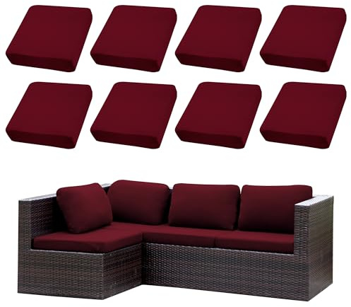 SUKAIKEQA Patio-Kissenbezüge | Outdoor-Sofabezüge | Stretch-Sofakissenbezüge | Sofabezüge | Abnehmbar und maschinenwaschbar. (8, Weinrot)