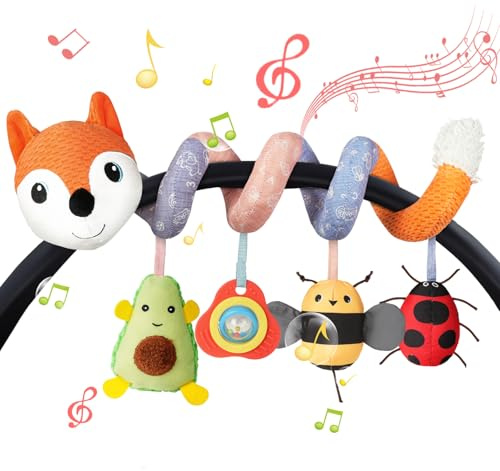 Vicloon Kinderwagen Spielzeug, Activity-Spirale Spielzeug, Hängendes Rasselspielzeug, Autositz-Spielzeug, Kontrast- & Sensorikspielzeug, Neugeborene Geschenk ab 0 Monaten, Orange Fox