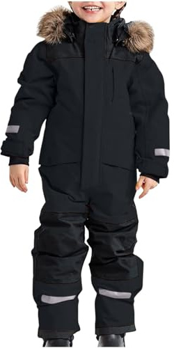 Generisch Combinaison de ski thermique pour garçon - Combinaison de neige respirante avec protection contre le vent - Pantalon softshell amovible pour activités d'hiver en plein air, Noir , 6-7 ans