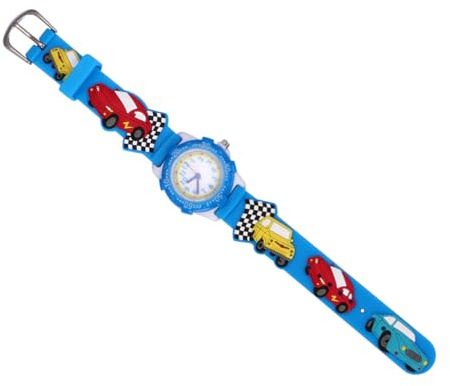 SOLUSTRE Cartoon 3D Kinderuhr Armbanduhr mit Auto Motiv Blau Leichte Kinderarmbanduhr Geschenk für Jungen und Mädchen