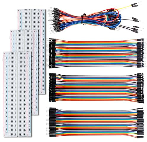 Miuzei Breadboard Kit, 3x 830 Punkte, Dupont Kabel Jumper Wire für Arduino | 3x 830 Punkte Steckbretter, lötfrei, 185-tlg. Kabel, teilbar, farbcodiert, PVC-isoliert, für Arduino & ESP32