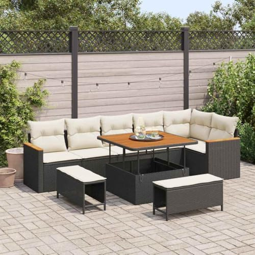 LoogCape Gartensofa-Set 9-teilig Schwarz aus Poly-Rattan, Modulares Outdoor-Möbelset für Terrasse und Balkon, Witterungsbeständige Lounge-Sitzgruppe