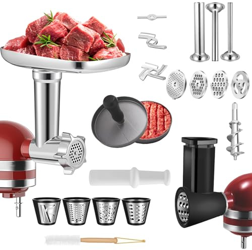 Tritacarne e trituratore per frullatore KitchenAid, frullatore per accessori Kitchenaid con 3 fermasale, 3 lame abrasive, 4 grattugie, 4 dischi abrasivi e spremiagrumi