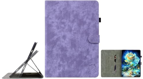 JZ Retro Cartoon Tiger Embossment PU Leather Cas pour 9.7 inch iPad/iPad 2017 / iPad 2018 / iPad Air/iPad Air 2,Multi-Angle Couverture de Stand avec Porte-Crayon - Violet