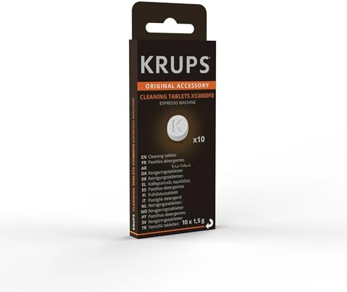 Krups - Pastilles de Nettoyage XS3000F0 pour Machine à Café 10 Pastilles | Élimine les résidus et la graisse alimentaire - Compatible machines Espresseria - Essential - Intuition - Evidence et Barista
