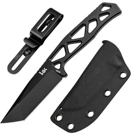 HECKLER & KOCH® FX01 - feststehendes Skelett Messer 42a konform - taktisches Einsatzmesser mit Kydex-Scheide & Gürtel-Clip - EDC Neck Knife mit 7,5 cm Tanto Klinge schwarz - Vollmetall Outdoormesser