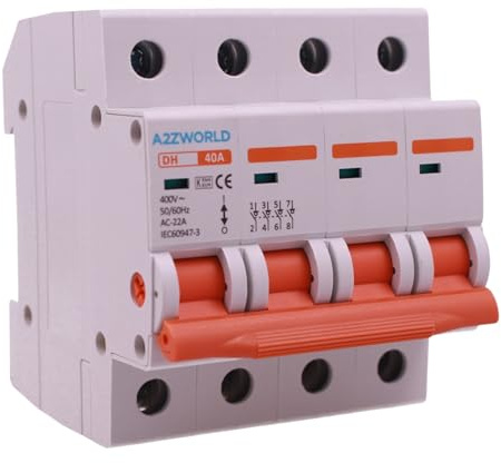 Disjoncteur modulaire triphasé 40A, 4P quadripolaire 4 modules DIN 380 V AC, IP20, certifié IEC60947-3