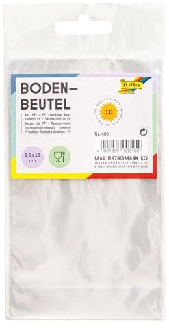folia 481 - Bodenbeutel ohne Druck, ca. 11,5 x 19 cm, 10 Stück - zum individuellen Verpacken von Keksen, Süßigkeiten und vielem mehr