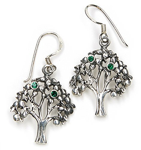 Drachensilber Lebensbaum Ohrringe Ohrhänger Sterlingsilber mit grünen Zirkonia Steinen Apfelbaum