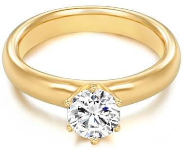 Trilani Damen-Ring/Verlobungsring/Solitärring Sterling Silber gelbvergoldet Zirkonia weiß