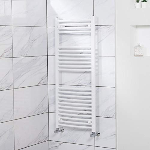 Warmehaus Contemporary Curved Heated Bathroom Towel Rail Radiator Rad 1200 x 500 - White