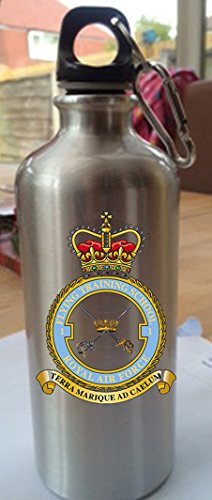 GENERATIONS GONE BY WATER BOTTLE 600ML WHITE RAF 1 FLYING TRAINING CENTER ROYAL AIR FORCE BRUSHED ALUMINUM