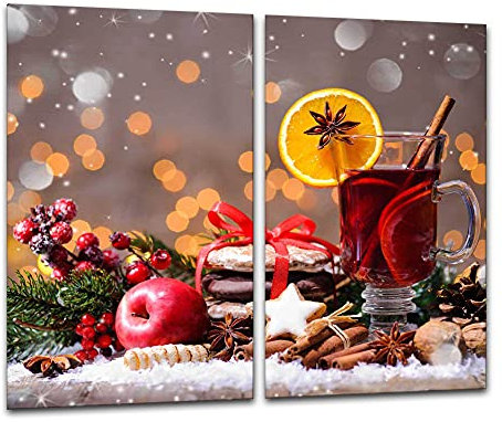 Herdabdeckplatten Schneidebrett 2x 30x52 Glas Weihnachten Glühwein