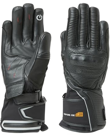 30seven - Beheizbare Motorradhandschuhe - Verstärktes Leder & Primaloft-Isolierung - Wasserdicht & Kälteschutz - 2 Akkus & Ladegerät - Schwarz - M