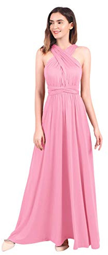 Womens Sexy Convertible Multi Way Wrap Transformer Solid Cocktail Off Shoulder Wedding Bridesmaid Evening Long Maxi Dress Floor Length Bandage Pageant Prom Ball Gowns Pink S