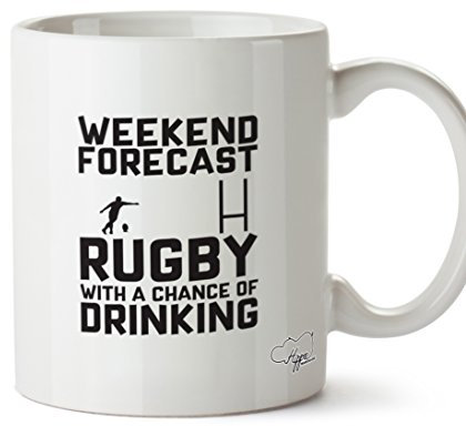 Hippowarehouse Weekend Forecast Rugby with a Chance of Drinking Printed Mug Cup Ceramic 10oz