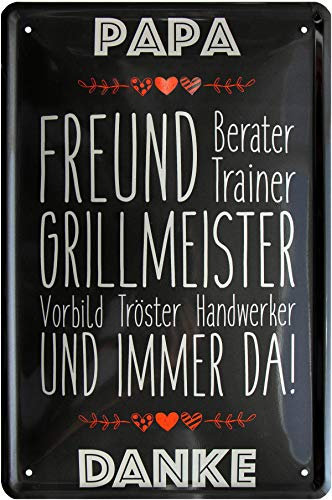 WOGEKA ART Retro Blechschild Papa - Freund, Grillmeister, Tröster, Vorbild und immer da witziger Spruch zu Geburtstag Weihnachten zur Dekoration 20x30 cm Vintage-Design Metall 514