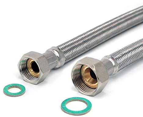 Tuyau blindé 1/2 ÜM x 3/4 ÜM, très flexible, raccordement à l'eau potable, DN13, acier inoxydable, longueur 30-200 cm, fabriqué en Allemagne