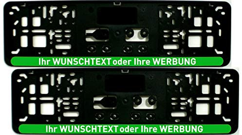 Satz (2 Stück) Kennzeichenhalter - KURZ 46 cm - GRÜN (Leiste) - MIT INDIVIDUELLEM WUNSCHTEXT - PREMIUMQUALITÄT - personalisiert 460 mm