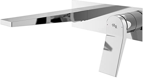 Hudson Reed SOA328 Soar Modern Bathroom Wall Plated Mounted Single Lever Handle Basin Mixer Tap, 129mm x 210mm, Chrome