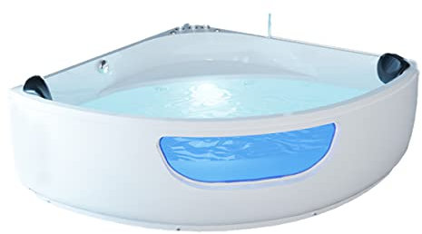 Luxus Whirlpool Badewanne Portland mit Glas/Glasfront 8 Massage Düsen + LED + Armaturen - Wanne für Eckmontage rechts + links Hot Tub Eckwanne Spa für 2 Personen weiss günstig (135 x 135 cm)