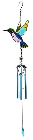 Backbayia Metall Windspiel Klangspiel Glockenspiel Hängende Dekoration für Tür, Balkon, Garten (Blauer Kolibri mit 4 Gefäßen)