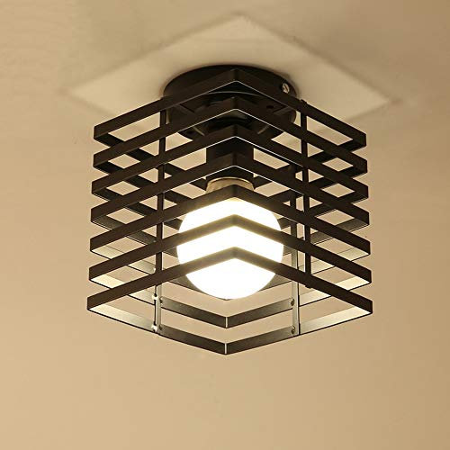 iDEGU Lámpara de Techo Vintage, Industrial Iluminación de Techo E27 Metal Pantalla Diseño Jaula Cubo Lámparas Colgante Techo Retro Para Pasillo, Cocina, Dormitorio, Sala de Estar, Cafetería (Negro)