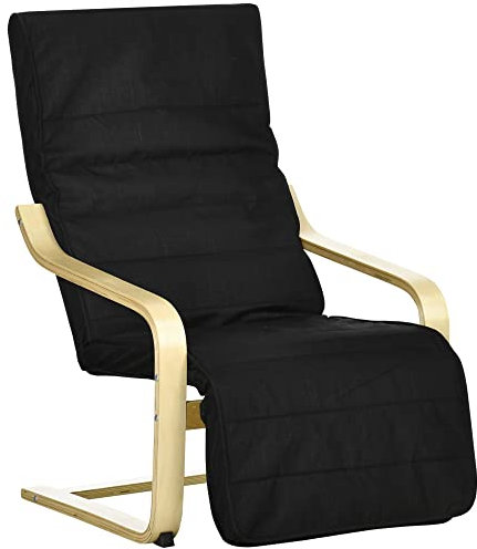HOMCOM Fauteuil Relax Chaise de Salon avec Repose-Pied réglable déhoussable Confort et Relaxation 94 x 66,5 x 100 cm Bois Massif Noir