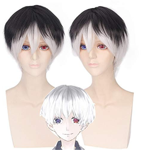 Anime Tokyo Ghoul Kaneki Ken perruque courte droite noir blanc mélange synthétique cheveux Costume Cosplay perruques + bonnet de perruque