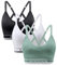 ANGOOL Sport BH Damen Einstellbarer Schultergurt Sport Bustier Damen Gepolstert Starker Halt Nahtlose Joggen Yoga Fitness Bra, 3er Pack, Schwarz + weiß + grün, L