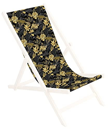 Ferocity Ersatz-Stoffbezug Wechselbarer Liegestuhl Stoffbezug 100% Polyester für Holz-Liegestuhl Klappliegestuhl Motiv Palmen Gold [119]