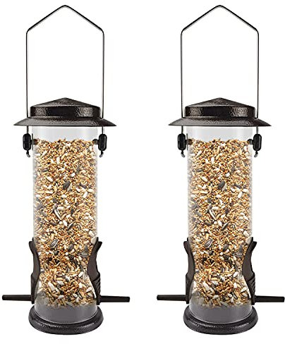 MIXXIDEA Futterspender für Wildvögel, aus Edelstahl, zum Aufhängen, für Garten, Hinterhof, Außendekoration, lockt Wildfinken, Distel, Kardinal 2 Stück(Kaffee)