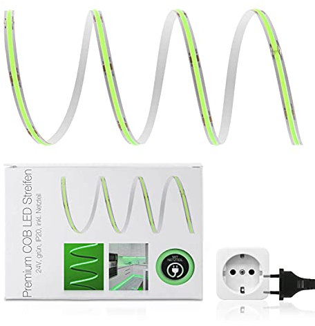 LED Universum COB LED Streifen Set grün mit Netzteil Band Strip Premium Filament 24V LED Streifen IP20 einfarbig (4 Meter)