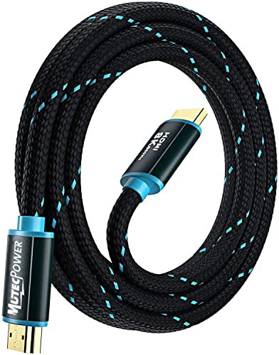 MutecPower 2 mètres Câble 8k HDMI 2.1V Ultra Haute Vitesse Certifié 48Gbps 8K@60Hz & 18Gbps 4K@120Hz avec HDR, VRR & eARC - 30 AWG homologué UL Câble 2m mâle vers mâle bleu/noir tressé