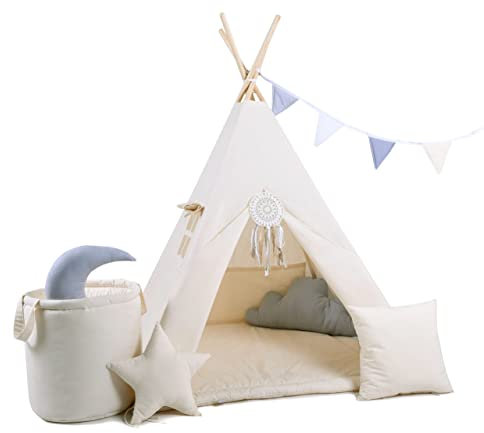 Rainbow Kids Tipi Zelt für Kinder | Baumwollsegeltuch Tippi Kinderzelt, Mehrere Muster und Farben mit und ohne Spielzubehör für Outdoor- und Indoor-Kinderspaß (Milchstraße, mit Zubehör)