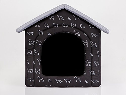 Hundehütte Hundehaus Hundehöhle für kleine mittelgroße und große Hunde - Katzenhaus, Katzenhöhle - Hundeliegen mit herausnehmbarer Dach - Standard - Größe: - Schwarz mit Hunden