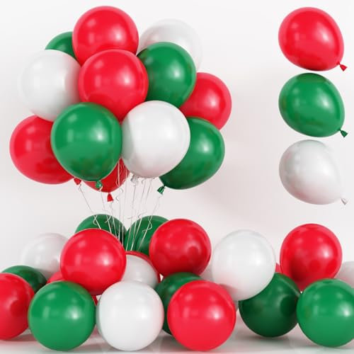 Luftballons Weihnachten, 75 Stück Rot Grün und weiß Latex Helium Ballons, 12 Zoll Weihnachts Party Luftballons mit Band für Weihnachtsdeko Hochzeit Geburtstag Babyparty Merry Christmas Party Deko