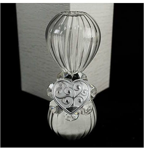 DLM32825 (Kit 6 Pezzi) Clessidra in Vetro con Fiore in Cristallo e Cuore Life Tree Albero della Vita Nozze Matrimonio Battesimo Comunione bomboniera