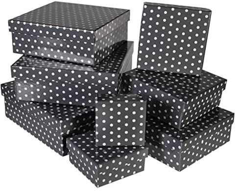 8-teiliges Set Geschenkschachteln Geschenkboxen Geschenkkarton, 8 Stück Geschenkkartonage Boxenset Weihnachten Geburtstag Hochzeit, ca. 22,5 x 22,5 x 8 cm (Grau mit weißen Punkten)