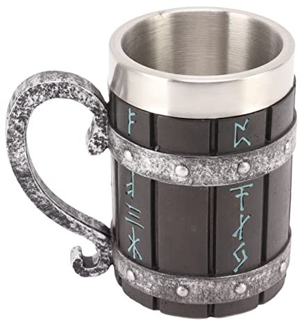 Taza de Cerveza, Resina de Acero Inoxidable Resistente a Altas Temperaturas 3D Patrón Estilo Retro Taza de Cerveza Vikinga Gran Capacidad Taza Runa Vikinga
