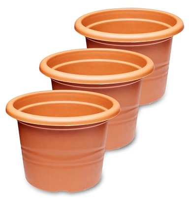 Garronda Macetas Redondas de Plástico para Flores y Plantasi GD-0022 (3 Piezas Terracotta, ⌀ 20cm H 14cm)