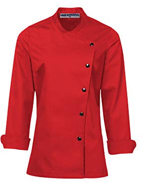 Manteau de chef à manches longues pour femme, idéal pour les services alimentaires, les traiteurs et les professionnels de la cuisine., Rouge, XL