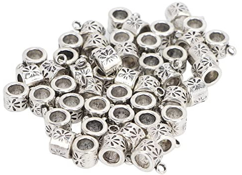Sluffs Haarflechtperlen, 50 Stück Wikinger-Bartperlen, Legierungs-Bartrohrperlen Für Haarflechten, Armband, Anhänger, Halskette, Haar, Silberdekor, DIY-Zubehör