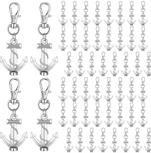 Therwen 50 Pcs Anchor Keychain Bulk Ocean Themed Party Favor Wedding Favors 3D Silver Anchor Keychains for Guests Creative Souvenirs Gifts Nautical Theme Party Decorations