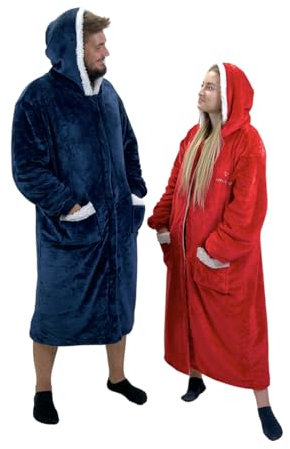 APOLLINER Coperta con Maniche e Cappuccio - Coperta Pile Super Morbida, Calda e Comoda, Coperta Indossabile da Regalare a Uomo e Donna, Risparmia sui costi di riscaldamento Blu scuro 3XL