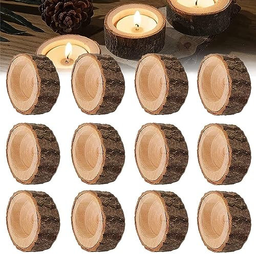 Teelichthalter Holz, 12 Stück Kerzenhalter Holz, Hölzerne Kerzenständer, für Halloween, Hochzeiten, Weihnachten, Valentinstag, Heimdekoration, Geburtstag