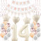 Deko 14. Geburtstag Mädchen - Beige Roségold Luftballons, Dekoration, Happy Birthday Girlande - Party Set