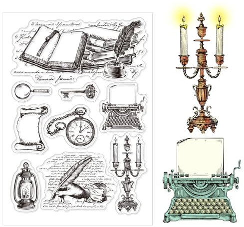 CHGCRAFT Klare Stempel Im Vintage-Stil Silikonstempel Buchstifte Schreibmaschinenhintergrund Transparente Stempel Für Kartenherstellung DIY Scrapbooking Fotoalbum Dekoration, 4.3x6.3 Zoll