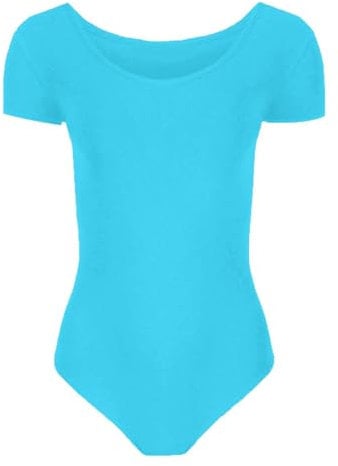 Hamishkane Kurzärmeliger Body für Mädchen, Tanz, Ballett, Gymnastikanzug, Kinder, einfarbig, dehnbar, Mikrofaser, Gymnastikanzug, türkis, 3-4 Jahre